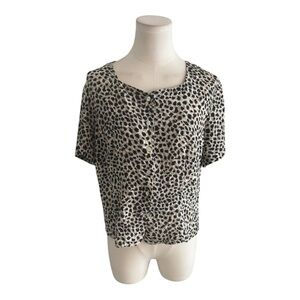 Vintage 80s K Arnold 100% Silk Animal Print‎ Short Sleeve Blouse SZ L Cheetah